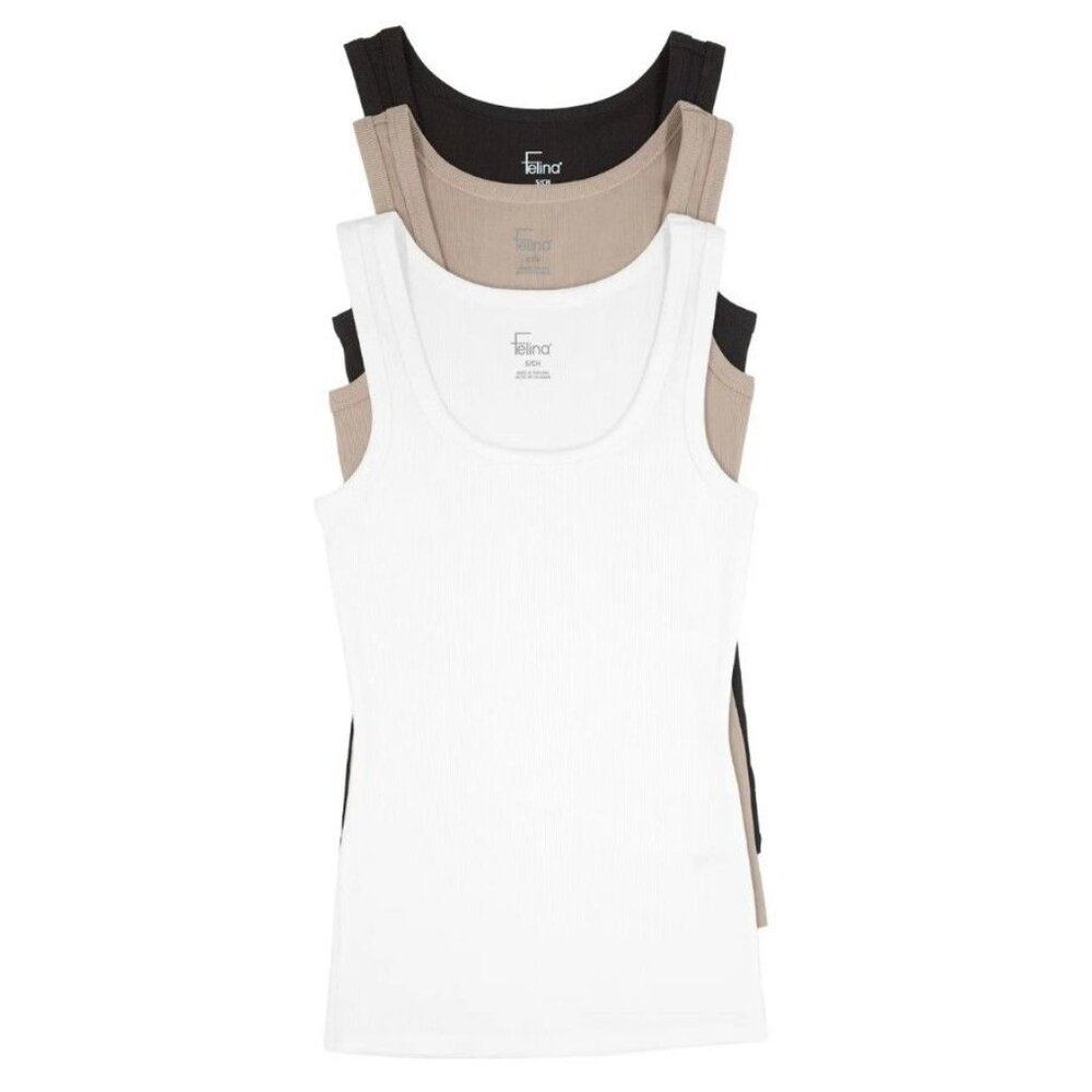 Felina Small 3-Pack Womens Tank Top Ribbed Sleeveless Shirt Classic Long Stretch